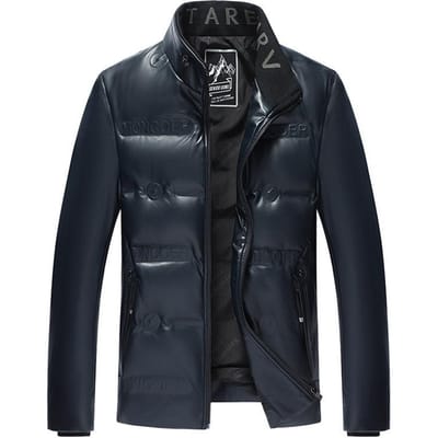 Winter Haining Leer Donzen Jas Heren Kort Schapenvacht Jas Gevoerd en Verdikt Warme Hoogwaardige Donzen Jas XXXXL