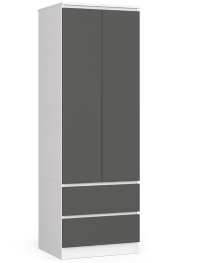 Kledingkast STAR S60 met 2 Deuren en 2 Lades / AKORD Furniture Factory / Wit - Grafietgrijs / 60 x 180 x 51 cm
