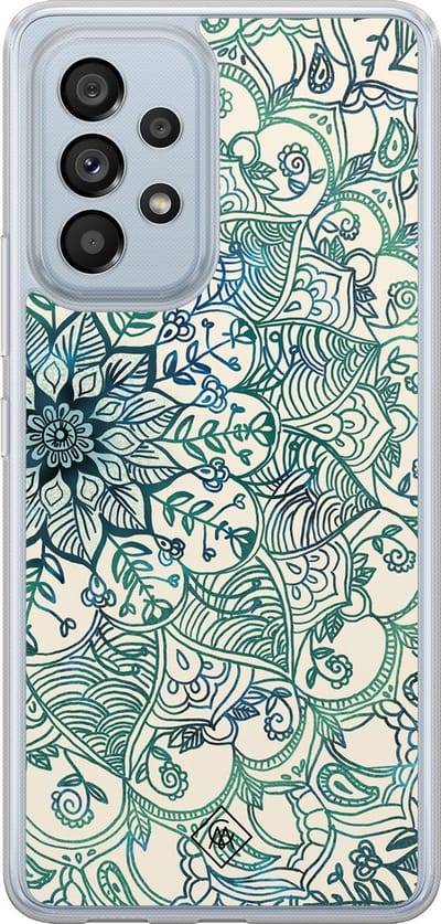 Casimoda® hoesje - Geschikt voor Samsung Galaxy A53 - Mandala Blauw - 2-in-1 case - Schokbestendig - Geometrisch patroon - Verhoogde randen - Blauw, Transparant