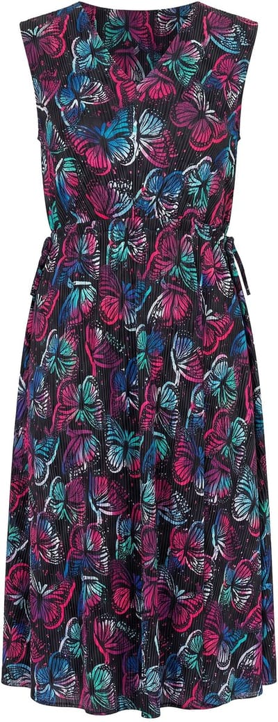 Angel of Style - Dames - Plissé midi-jurk mouwloos patroon elastische taille - Zwart - Maat 42