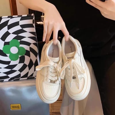 Lederen Dikke zool Verhogende Board Schoenen Kinderen Lente Nieuw Veelzijdig Ademend Kleine Witte Schoenen Casual Sportschoenen Dames 40 white