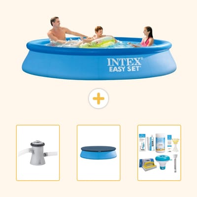 Intex Rond Opblaasbaar Easy Set Zwembad - 305 x 61 cm - Blauw - Inclusief Pomp - Afdekzeil - Onderhoudspakket - 4-delig