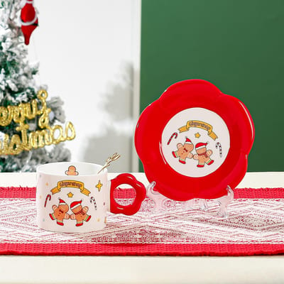 Creatieve Kerst Keramische Kop Schotel Kerst Mok Kerstcadeau Koffiekop Schotel Set Souvenir 280Ml [cup + saucer + spoon]