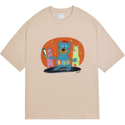 Retro Cartoon Olieverf Stijl Bedrukt T-shirt met Korte Mouwen Baby Jongen en Meisje Zomer T-shirt Student Halve Mouw Zoete Stijl XXL orange