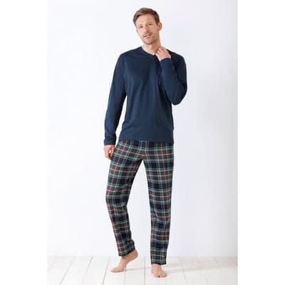 Hajo heren pyjama met flanellen broek - Blauw - Maat - 58