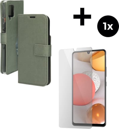Mobiparts Classic Wallet hoesje geschikt voor Samsung Galaxy A42 (2020) 5G met 1 Screenprotector van Gehard Glas - Groen