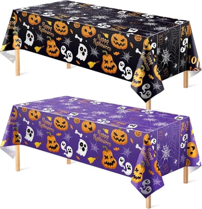 Halloween Decoratie Set - Halloween tafelkleed - Benodigdheden voor tafeldecoratie - 130 x 220cm - 2 Stuks（Zwart|Paars） - Benodigdheden voor tafeldecoratie - 130 x 220cm - 2 Stuks（Zwart|Paars）