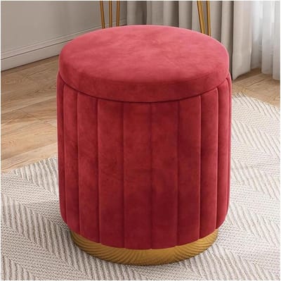 Ronde Opbergpoef - Zitkruk - Extra Opbergruimte - Gouden Metalen Basis - 34 x 43 cm - Rood