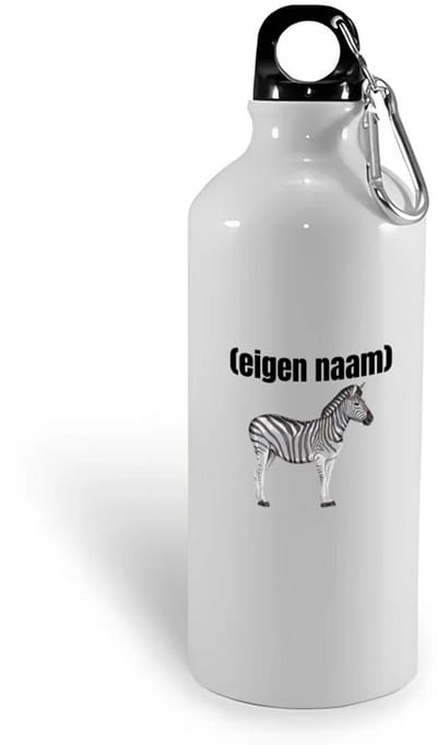 Hacebo® - zebra met eigen naam waterfles - Zebra - dieren liefhebber - iemand die houdt van zebra's - verjaardag - cadeau - kado - geschenk - water fles - 400ML