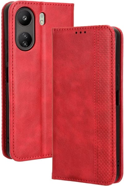 Coverup Hoesje - Geschikt voor Xiaomi Redmi 13C / Poco C65 Hoesje - Coverup Vintage Style Book Case - Rood