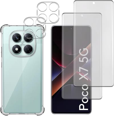 Hoesje geschikt voor Xiaomi Poco X7 5G backcover Shockproof siliconen Transparant + 2 stuks Screenprotector Gehard Glas + 2 stuks Camera Protector