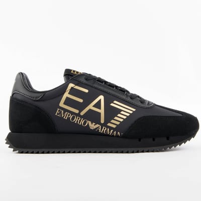 Emporio Armani EA7 Leer Logo Detail Ronde Neus Vetersluiting Lage Sneakers Casual Schoenen Unisex casual schoenen Zwart 7X000541AF18609MZ177 42