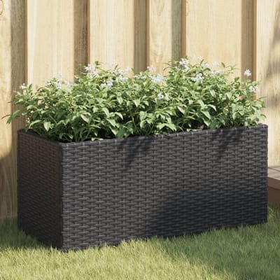 vidaXL - Plantenbakken - met - 2 - potten - 2 - st - 72x30x32 - cm - poly - rattan - zwart