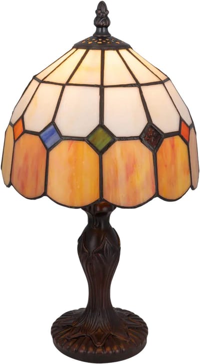 Tiffany tafellamp paneelpatroon - Crème-amber-oranje - Ø 19,5 cm - Glas in lood - Warm licht | RORUVERA