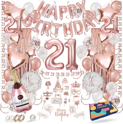 Fissaly 21 Jaar Rose Goud Verjaardag Decoratie Versiering - Helium, Latex & Papieren Confetti Ballonnen