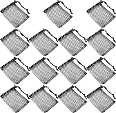 Mesh Opbergzakken - Trekkoord Tassen - Spullen Organiseren - Ademend Materiaal - 15 stuks - Zwart