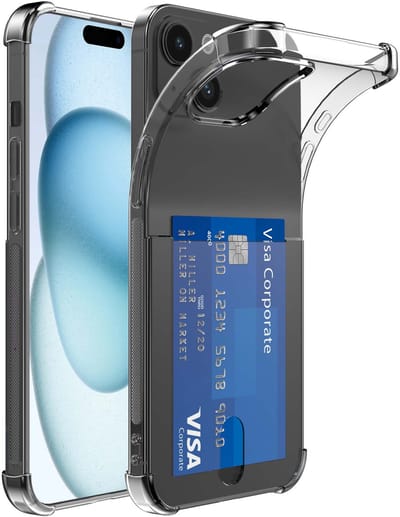 Geschikt voor iphone 15 Telefoonhoesje met Pasjeshouder Shockproof - Cardslot Back Cover Case Anti-Shock - Telefoonhoesje met Kaarthouder Transparant Doorzichtig - ProtX