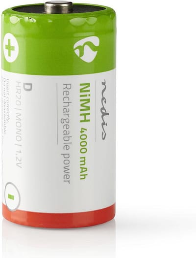 Nedis Oplaadbare NiMH-Batterij D - 1.2 V DC - 4000 mAh - Voorgeladen - 2-Pak - HR20