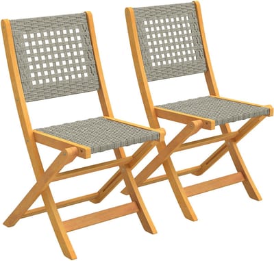Outsunny Rattan Leisure Chair Set-Acaciahout, PE-rattan-47,5L x 56B x 88H cm-Grijs