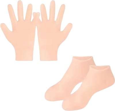 Hydraterende Siliconen Gel Sokken en Handschoenen voor Droge en Gebarsten Huid – Voet- en Handverzorging, Hielkloven Behandeling, Anti-Droge Huid Massage Set - Beige
