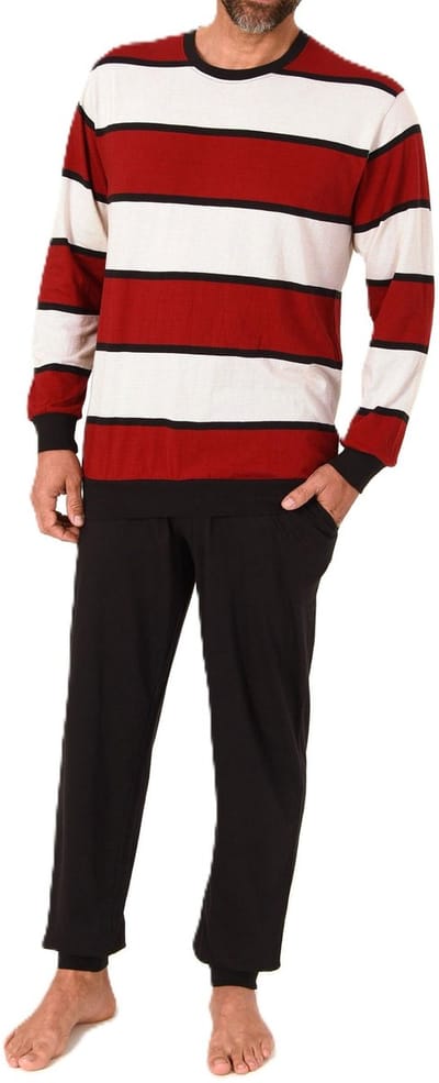 Lange Normann herenpyjama met manchetten in een gestreepte look - ook in grote maten