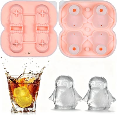 Dailygoods- IJsblokjesvorm 3D Pinguïn - IJsblokjesvormen Siliconen - IJsblokjesvorm met Deksel - Herbruikbare IJsblokjes - Voedselveilige IJsblokjesvorm - Afmetingen 146 × 145 × 45 mm - Ijsvorm