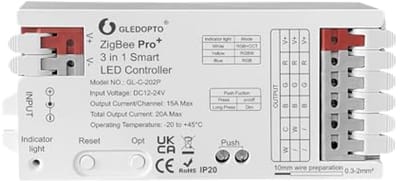 Ledcontroller 3-in-1 voor ZigBee | 20A, Max 15A per kanaal | RGBCCT RGBW RGB Dimmer | Geschikt voor Smart Home