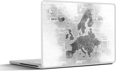 Laptop sticker - 14 inch - Europakaart - Krant - Zwart - Wit - 32x5x23x5cm - Laptopstickers - Laptop skin - Cover