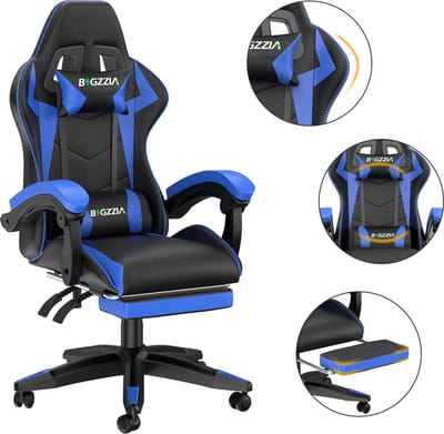 Bigzzia Gaming stoel - Ergonomisch PU leer - In hoogte verstelbare bureaustoel - met lendensteun en hoofdsteun - 155° verstelbare rugleuning - Gaming stoel volwassenen kinderen