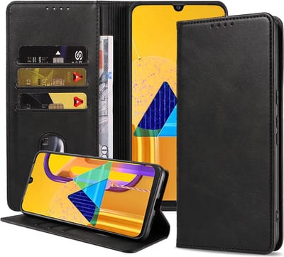 Smartphonica Telefoonhoesje geschikt voor Samsung Galaxy M30s kunstleren Hoesje met Magnetische sluiting en Pasjeshouders Book Case met Klepje - Zwart geschikt voor Samsung Galaxy M30s