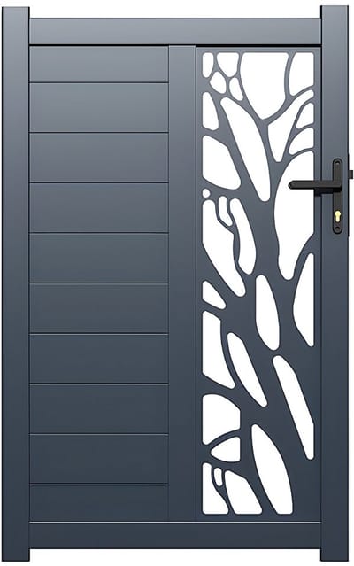 Vente-unique Halfopengewerkte aluminium draaipoort met motief L105 x H72 cm antraciet LABRIT II