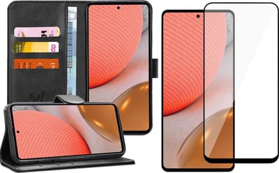 Hoesje geschikt voor Samsung Galaxy A72 - Book Case Kunstleer Wallet - Zwart - Met Full Screenprotector