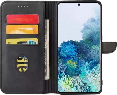 Geschikt voor Samsung Galaxy S20 Telefoonhoesje Kunstleer met Magnetisch lipje en Pasjeshouder Book Case met Klepje - Zwart - Smartphonica geschikt voor Samsung Galaxy S20