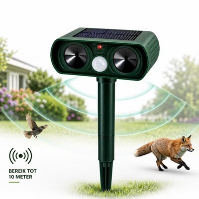 Dutchers® Ultrasone Dierenverjager - Solar – Met Bewegingssensor - Marterverjager - Kattenverjager - Muizenverjager - Ongedierteverjager – Ultrasoon Ongedierte Verdrijver – 10m Bereik - Waterdicht – Voor Katten, Honden, Vogels & Tuinbescherming