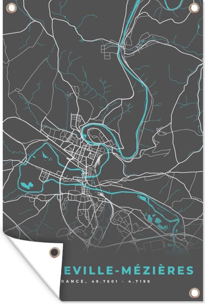 Muurdecoratie Charleville-Mézières - Frankrijk - Plattegrond - Kaart - Stadskaart - 120x180 cm - Tuinposter - Tuindoek