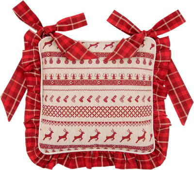 Clayre & Eef Kussenhoes Stoelkussen 40x40 cm Rood Katoen Vierkant Rendieren Kerstkussen