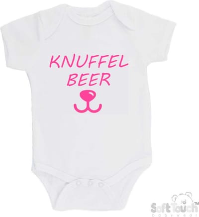 100% Katoenen Romper "Knuffelbeer" Meisjes Katoen Wit/roze Maat 62/68