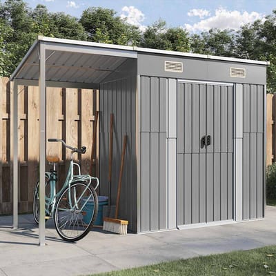 vidaXL - Tuinhuis - met - verlengd - dak - lichtgrijs - 277x107x181 - cm - staal