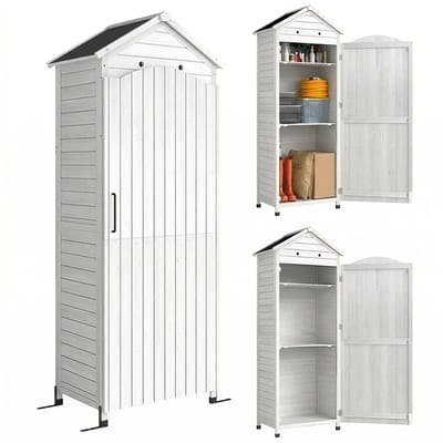 Tuinkast - Opbergkasten met deuren - Tuinhuis - Schuur - Voor buiten - Gereedschap - Wit - Hout - 85B x 58D x 213H cm