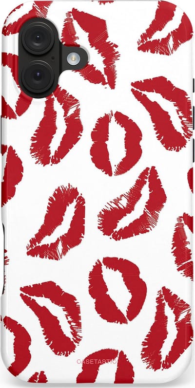 Casetastic hoesje geschikt voor Apple iPhone 16 Plus - MagSafe - Dubbellaagse bescherming - Liefdeskusjes Rood Zoenen - Fashion Case - Wit Rood Lichtroze