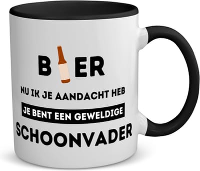 Akyol - bier, nu ik je aandacht heb je bent een geweldige schoonvader koffiemok - theemok - zwart - Papa - schoonvader - vader cadeautjes - vaderdag - verjaardagscadeau - verjaardag - cadeau - geschenk - kado - gift - vader artikelen - 350 ML inhoud