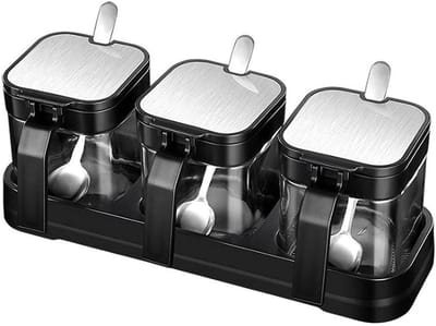 Kruidenbox set glazen kruiderij doos kruiden container met deksel lepel en basis ruimtebesparende suiker kommen kruidenpot voor keuken gadgets