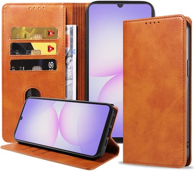 Geschikt voor Samsung Galaxy A07 Telefoonhoesje Kunstleer met Magnetische sluiting en Pasjeshouder Bookcase met Klepje - Walletcase with Cardslot - Bruin - Smartphonica geschikt voor Samsung Galaxy A07