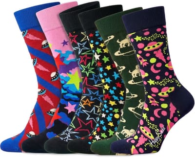 6 Paar | Happy Socks | Thema Space | Dames & Heren | Diverse kleuren en printjes | Maat: 41-46
