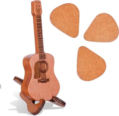 Houten Gitaar Plectrums - Plectrumhouder Gitaar - Muziek Spelen - Miniatuur Gitaar Vorm - 3 x 2.5 cm - Geel