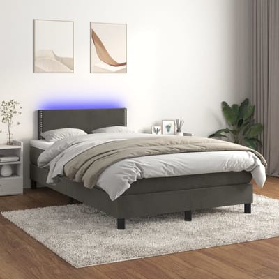 vidaXL - Boxspring - met - matras - en - LED - fluweel - donkergrijs - 120x200 - cm