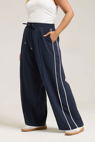 Yours Marineblauwe Broek Met Wijde Pijpen En Zijstreep Size 42