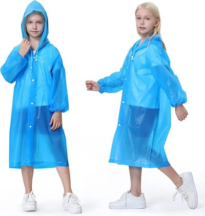 Famanu – Regenponcho voor kinderen, 2-delige set, waterdichte regencapes met capuchon en mouwen, lichtgewicht, school en outdoor gebruik