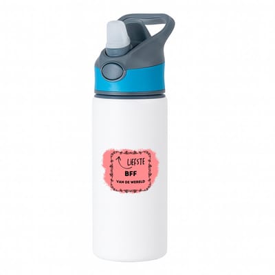 Hacebo® - liefste bff van de wereld waterfles met rietje blauw - Vriend - de liefste bff - verjaardag - cadeautje voor beste vriend - kado - geschenk - water fles - 650ML