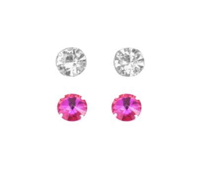 Magneet oorbellen 2 paar licht roze en wit 7 mm